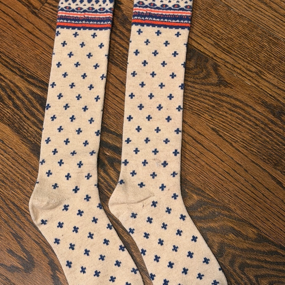 ❤️ 2 for $10!!’❤️ Patterned Cream and Blue wool blend unisex  Socks